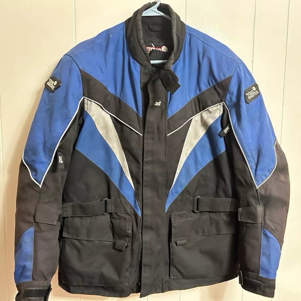 Tour Master Saber Jacket Mens 42 Blue Color Block Armored Motorcycle Biker EUC